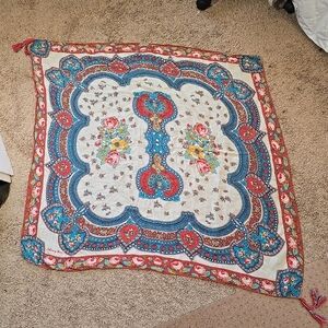 Johnny Was Floral Patterned Scarf with Tassels